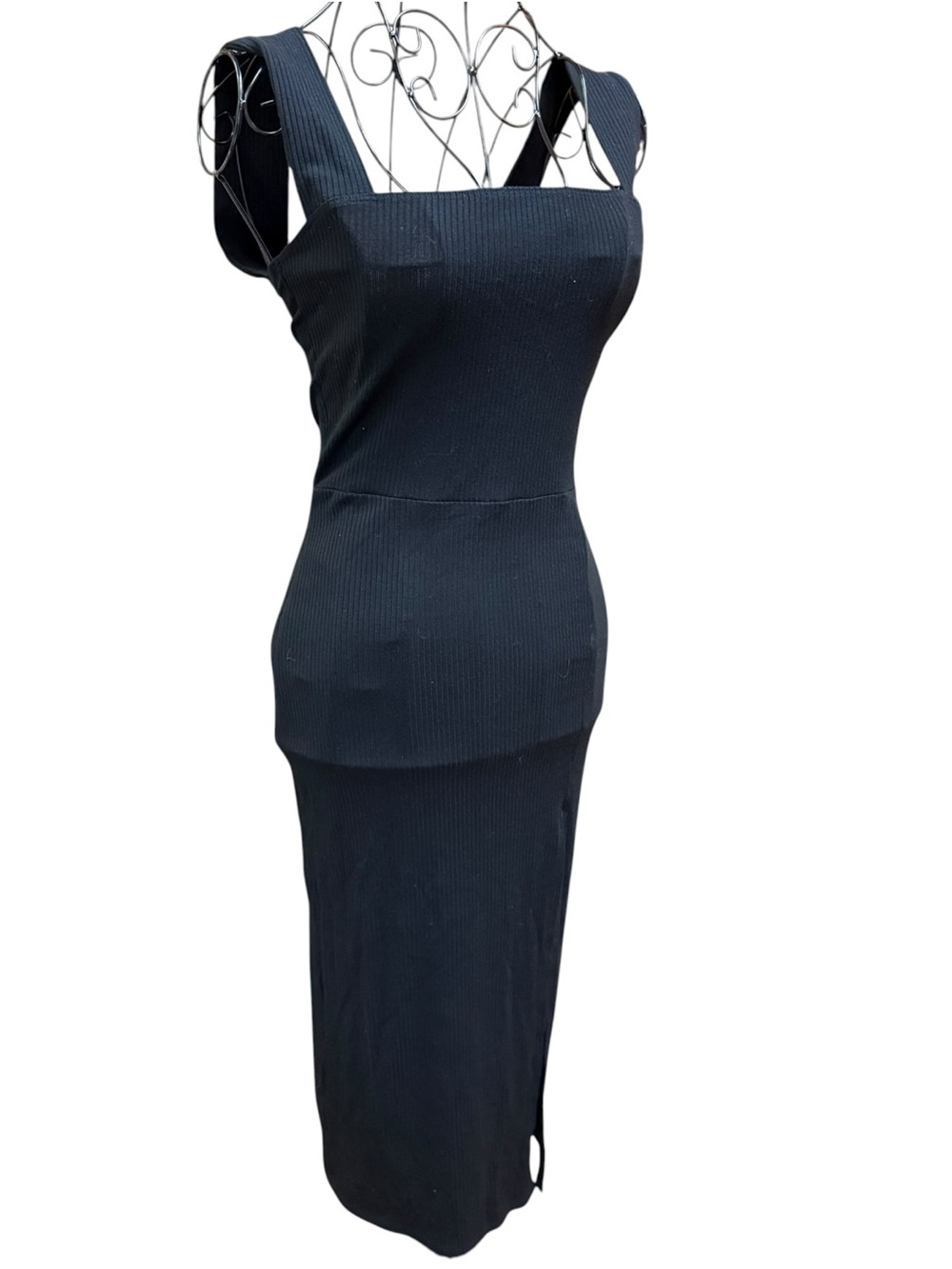 Reformation Black Square-Neck Bodycon Pencil Midi Dress